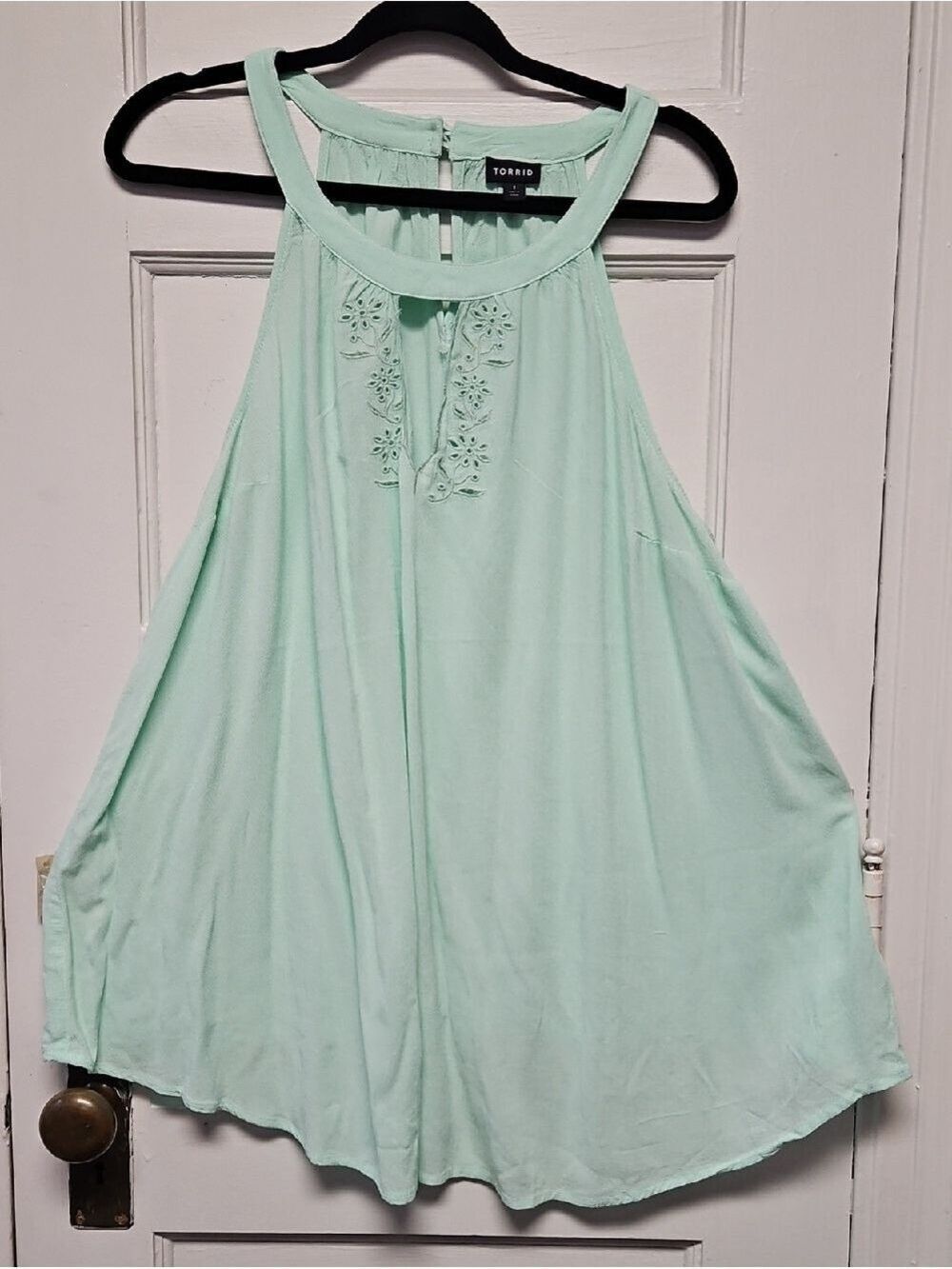 torrid Mint Halter Embroidered Swing Tank